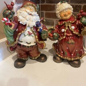 Festive Santa and Mrs. Claus Figurine Set - Red and Gold